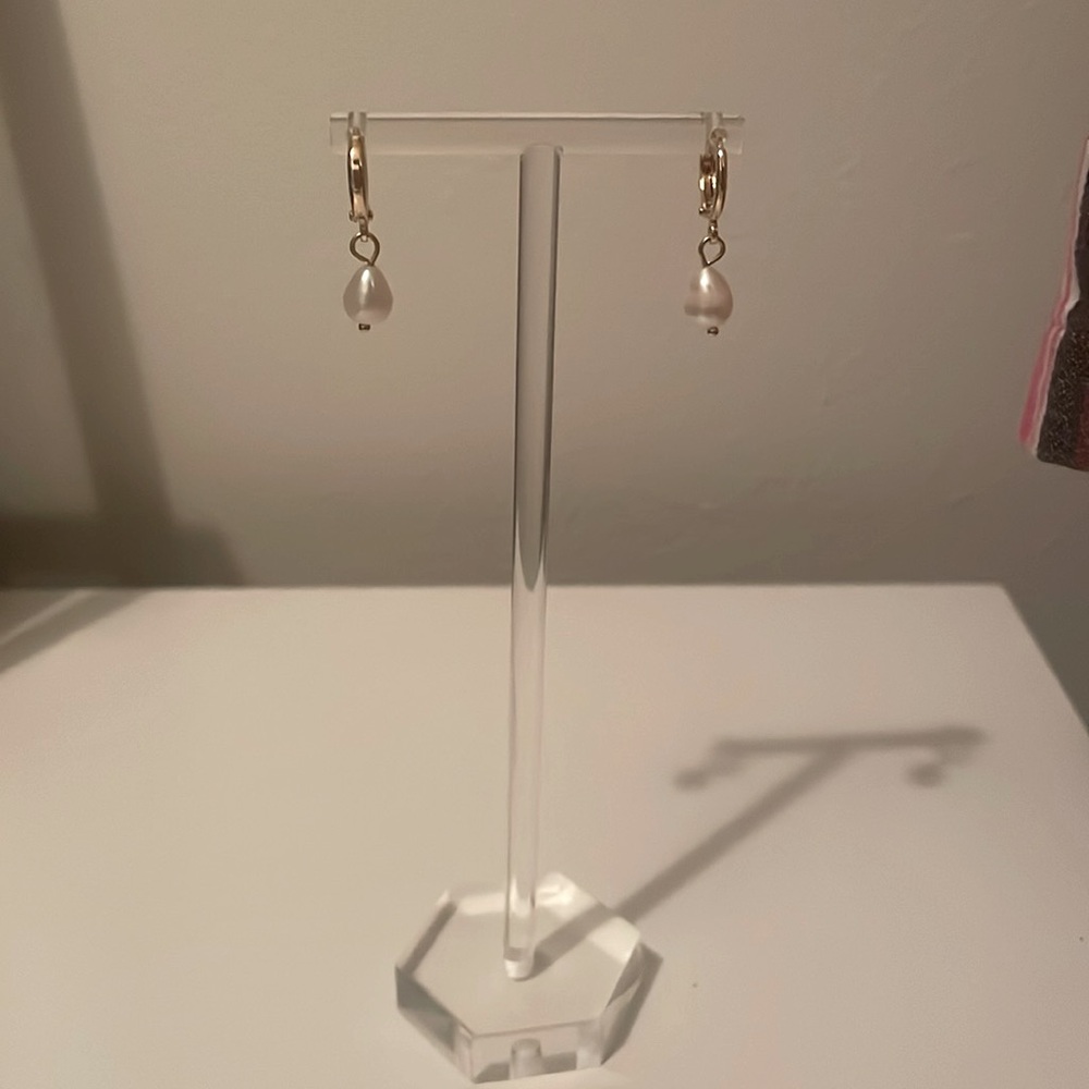 Gold Hoops with Pearl Drop